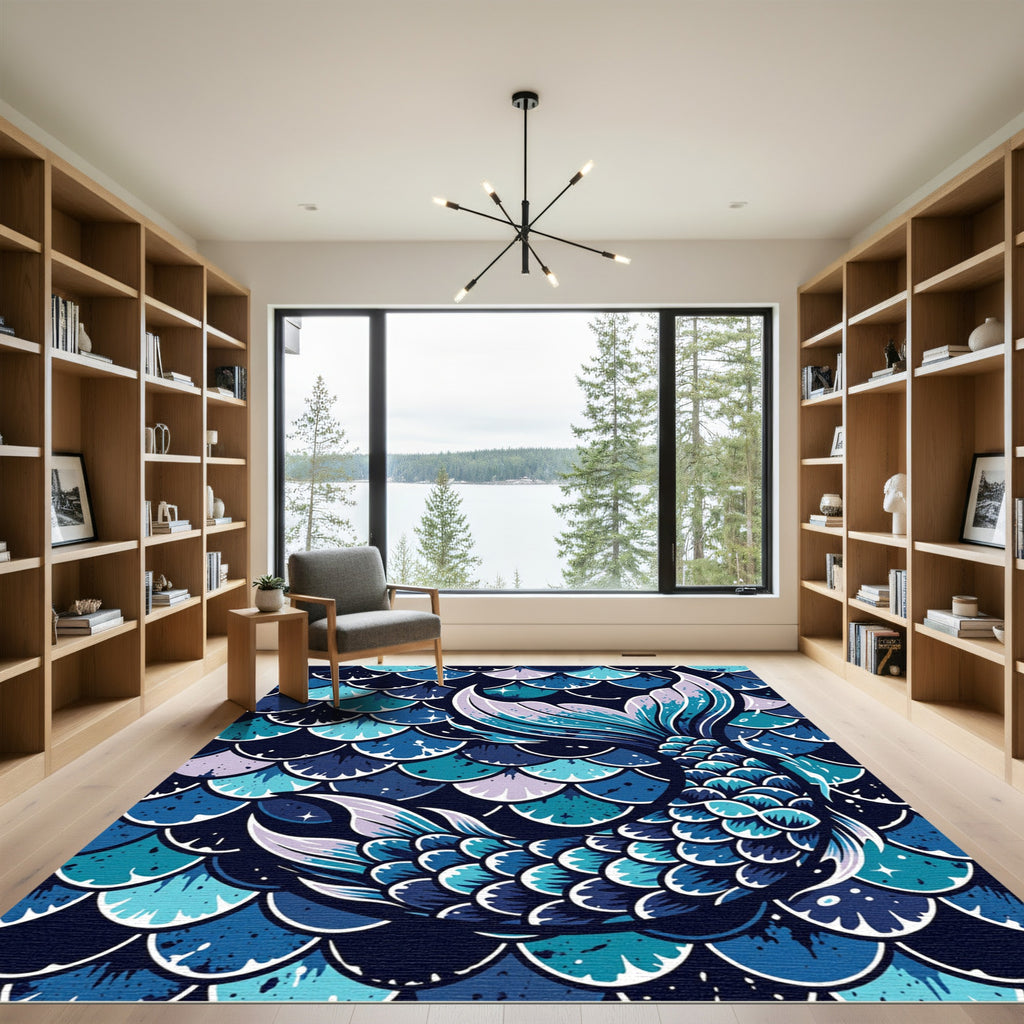Ethereal Blue Mermaid Tail Scale Illustration Rug