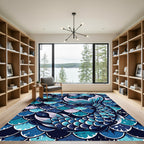 Ethereal Blue Mermaid Tail Scale Illustration Rug