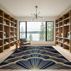 Elegant Navy Gold Art Deco Fan Rug