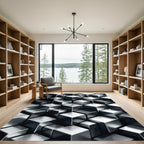 Metallic Silver Three Dimensional Geometric Block Rug