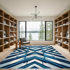 Geometric Navy and Azure Angular Chevron Rug
