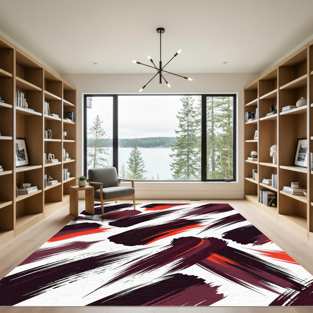 Crimson Paint Brush Strokes Rug