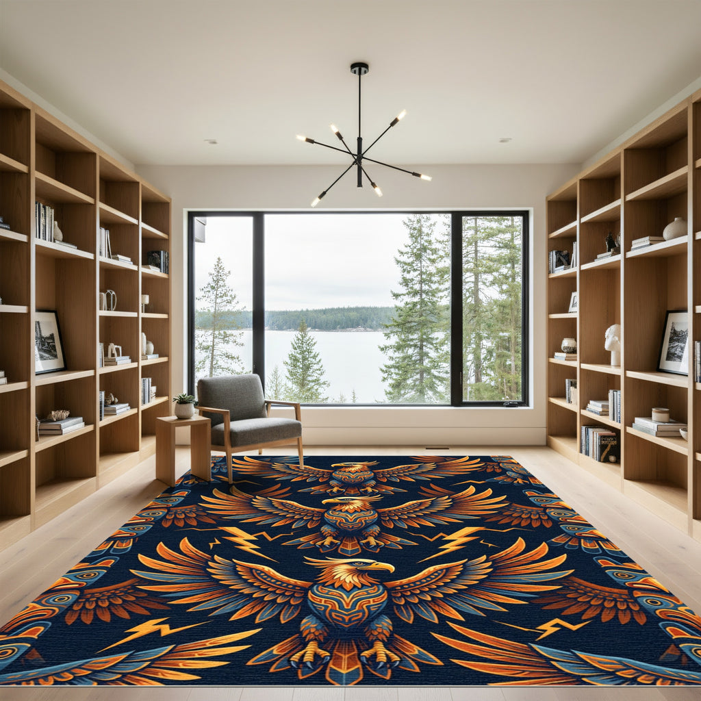 Thunderbird Totem Golden Eagle Navy Art Rug