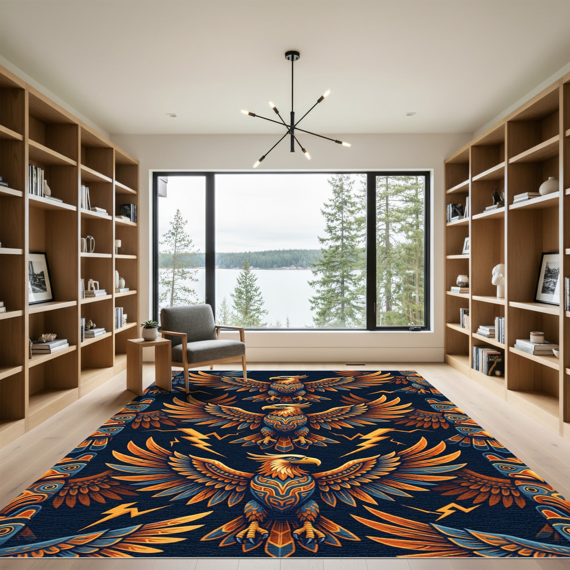 Thunderbird Totem Golden Eagle Navy Art Rug