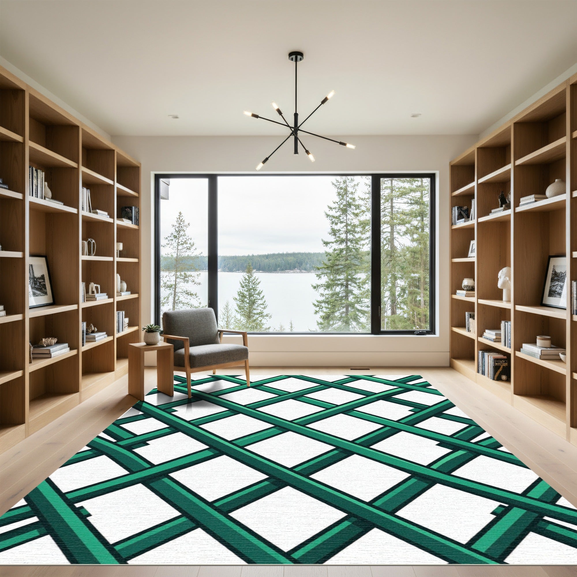 Vibrant Emerald Green Geometric Lattice Rug