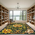Golden Peonies with Baroque Scrollwork Rug