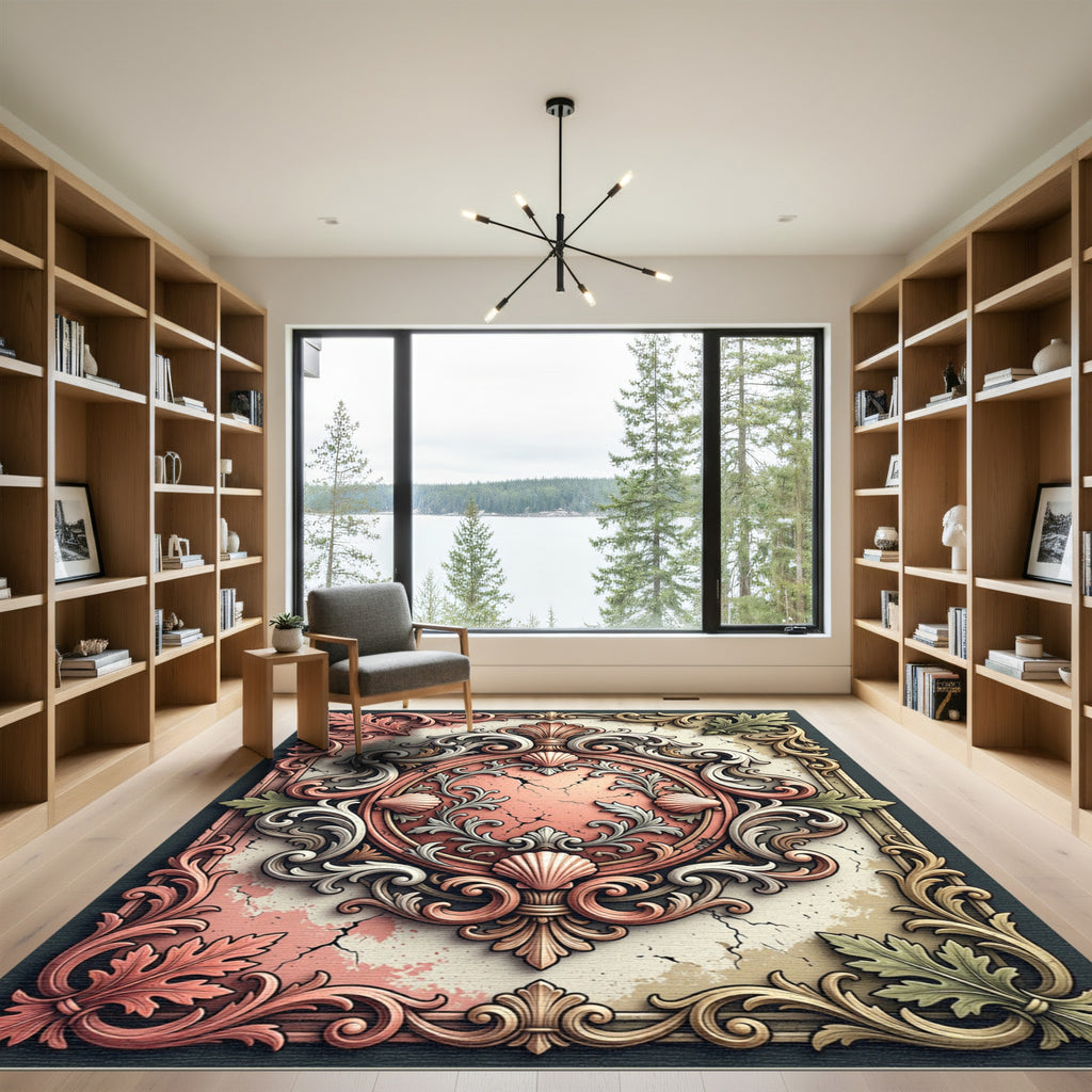 Ornate Blush Shell Baroque Medallion Rug