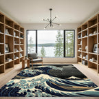 Deep Blue Ocean Wave Mountain Scene Rug
