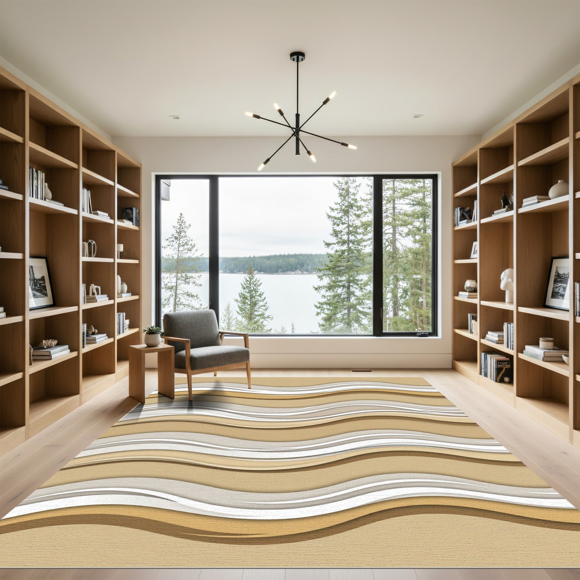 Neutral Sand Wavy Layered Curves Rug