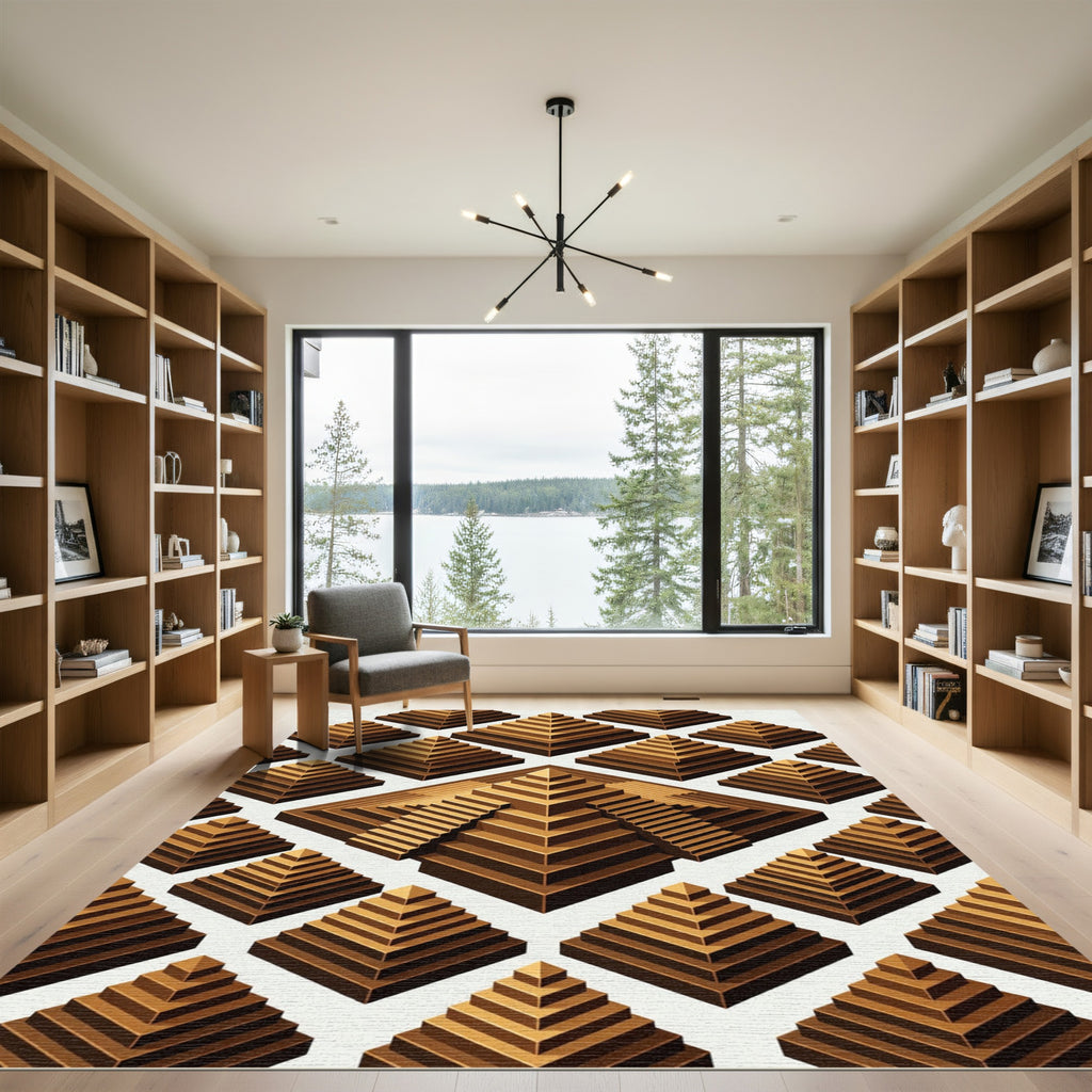 Golden Tiered Pyramids Isometric Array Rug