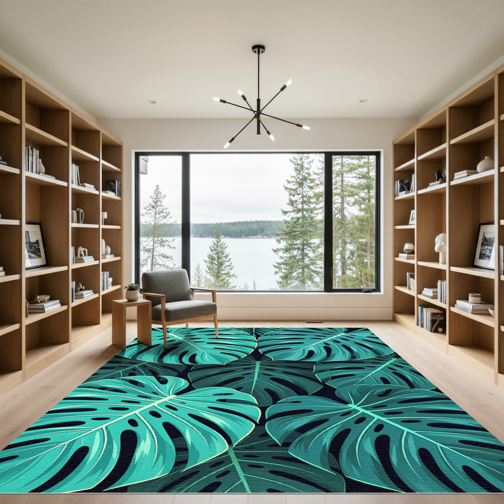 Lush Tropical Monstera Palm Leaf Rug