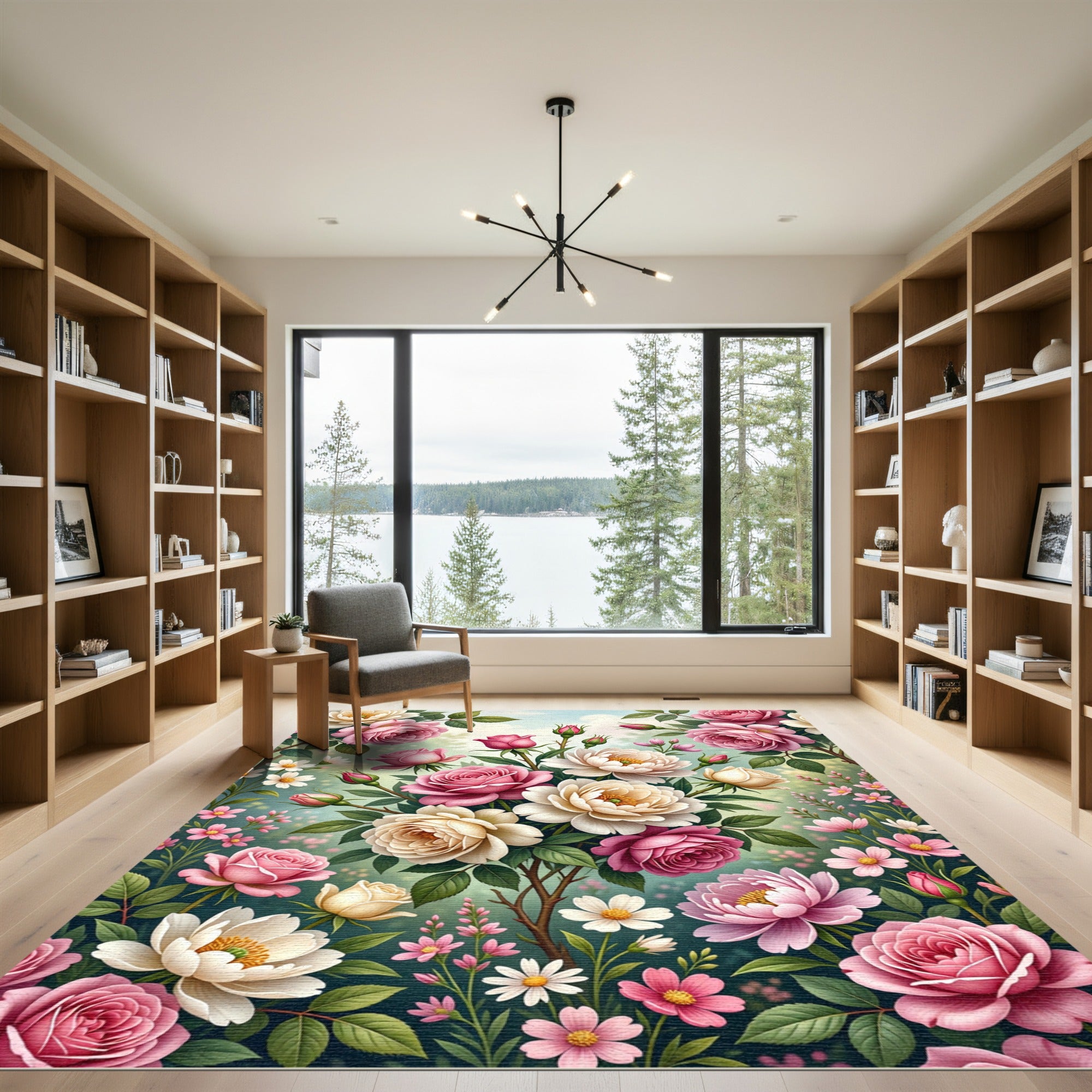Lush Pink and Cream Rose Garden Rug