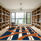 Baseball Stitch Striped Navy Orange Rug