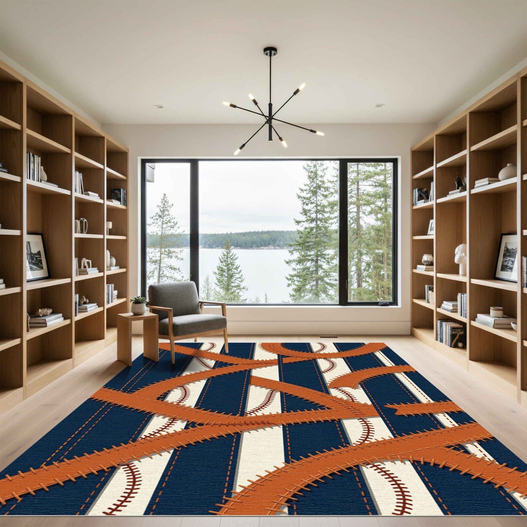 Baseball Stitch Striped Navy Orange Rug