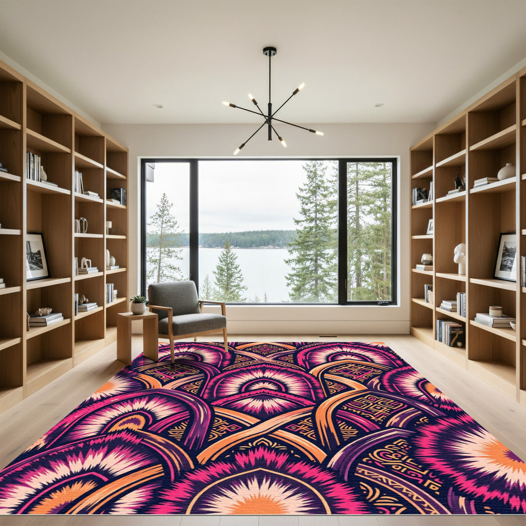 Vibrant Fuchsia Orange Archway Medallion Rug