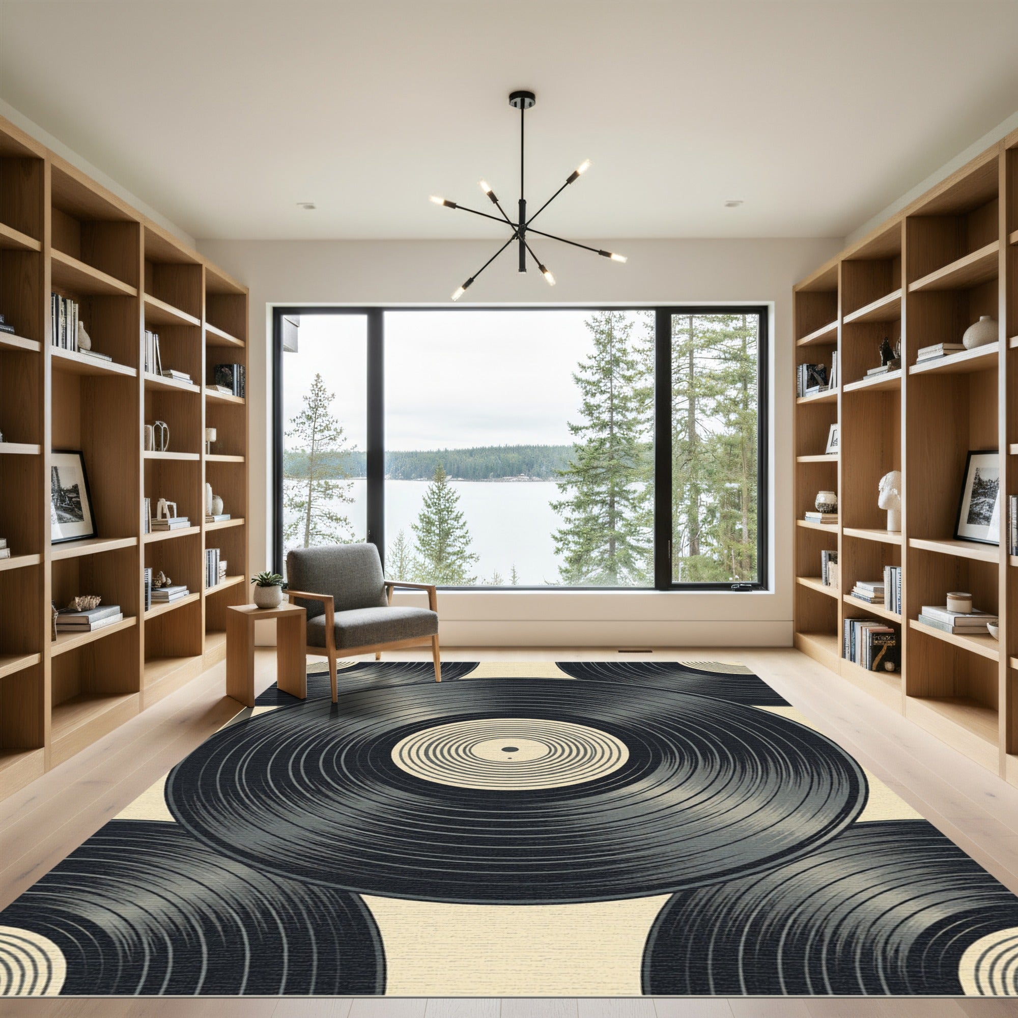 Monochrome Minimalist Vinyl Record Art Rug
