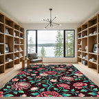 Dark Crimson Floral Victorian Botanical Rug