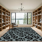 Modern Charcoal and Sage Leopard Spot Rug