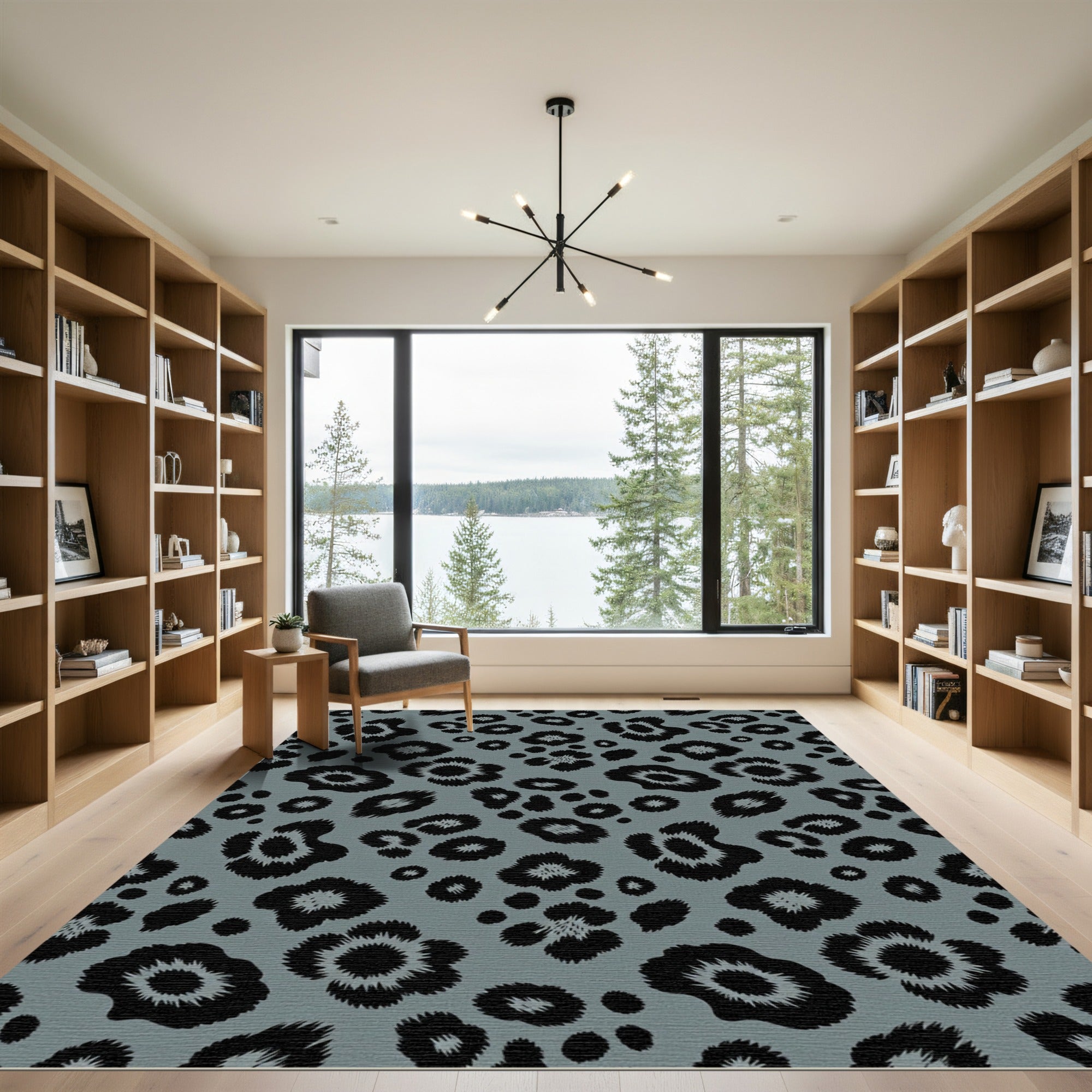 Modern Charcoal and Sage Leopard Spot Rug