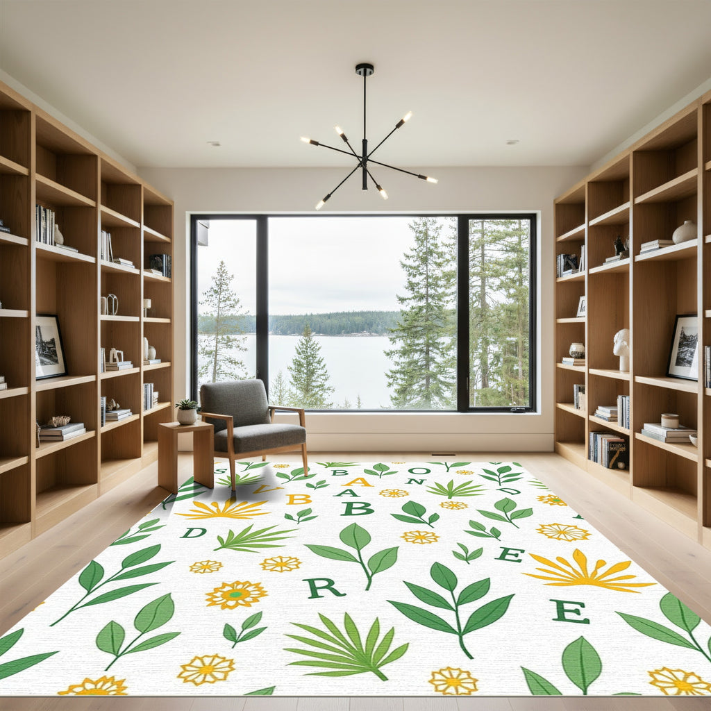 Vibrant Green And Yellow Botanical Letters Rug