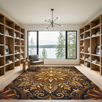 Golden Floral Medallion Ornate Tapestry Rug