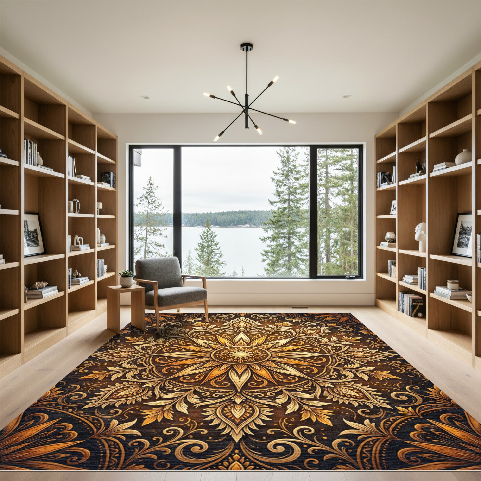 Golden Floral Medallion Ornate Tapestry Rug
