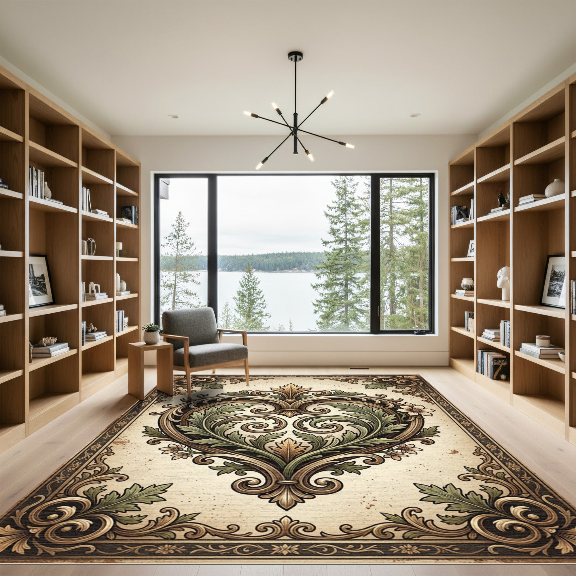 Elegant Ornate Heart Scroll Tapestry Rug