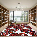 Bold Heart Shaped Red Rose Art Rug