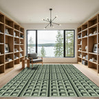Sage Green Grid Geometric Box Rug