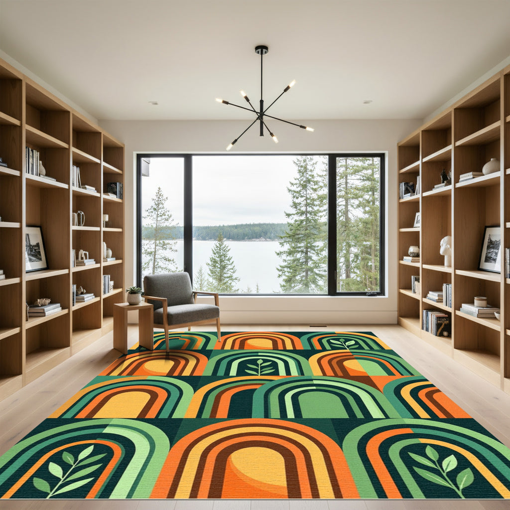 Mid-Century Arched Leaf Earthy Geometric Rug