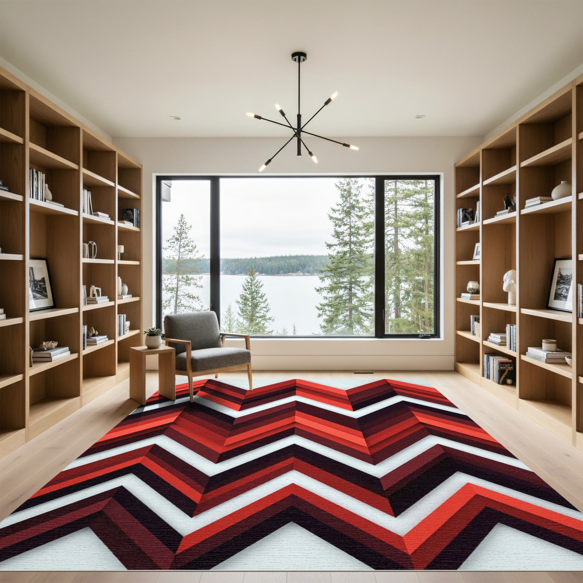 Crimson Red Chevron Layered Rug