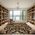 Golden Baroque Scroll Damask Black Rug