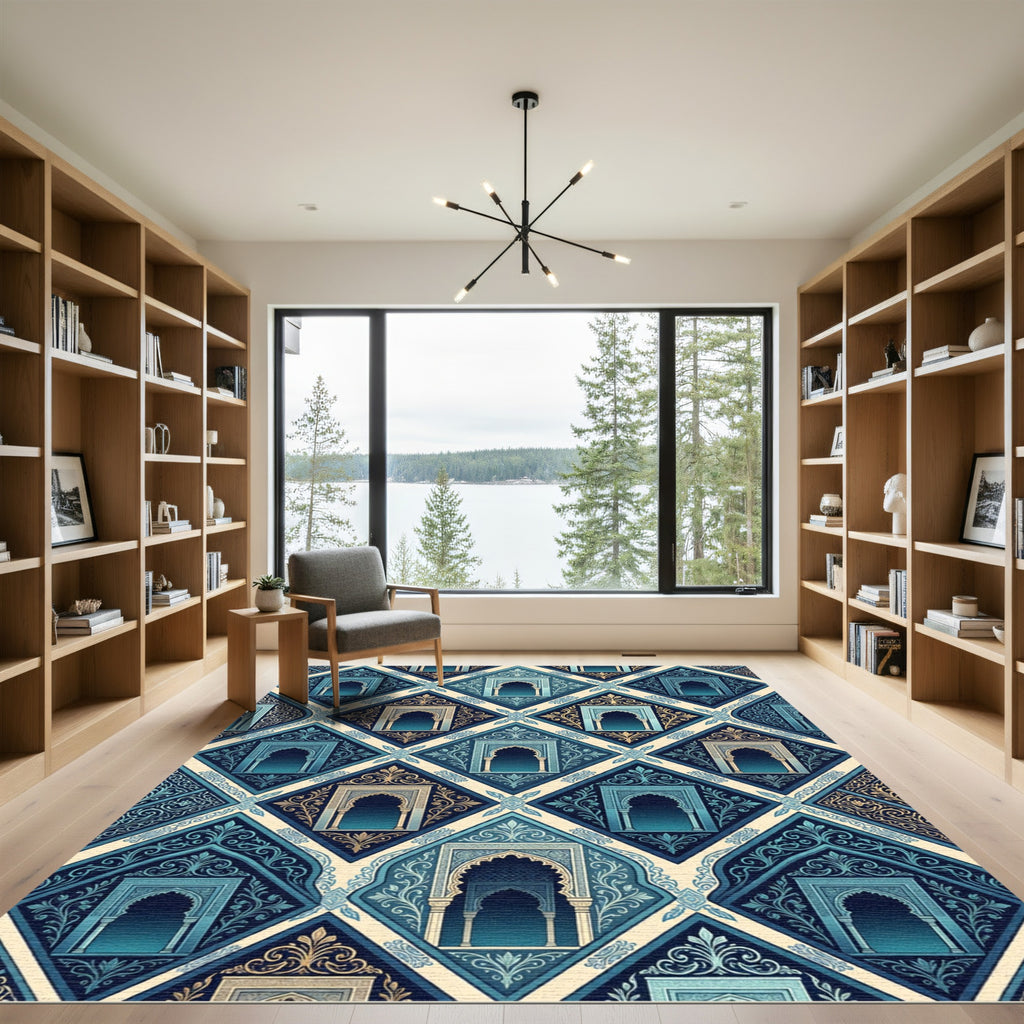 Archway Medina Blue Gold Diamonds Rug