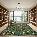 Ornate Floral Bloom Emerald Area Rug
