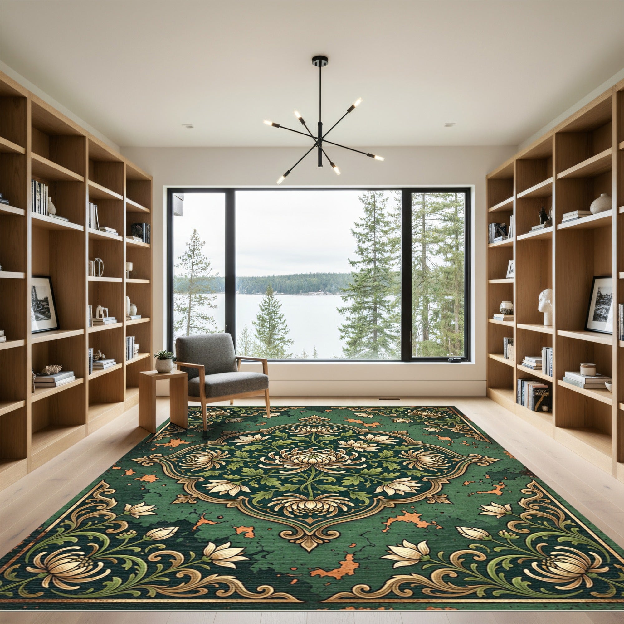 Ornate Floral Bloom Emerald Area Rug