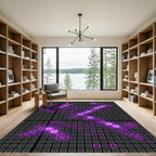 Neon Pink Grid Abstract Digital Art Rug