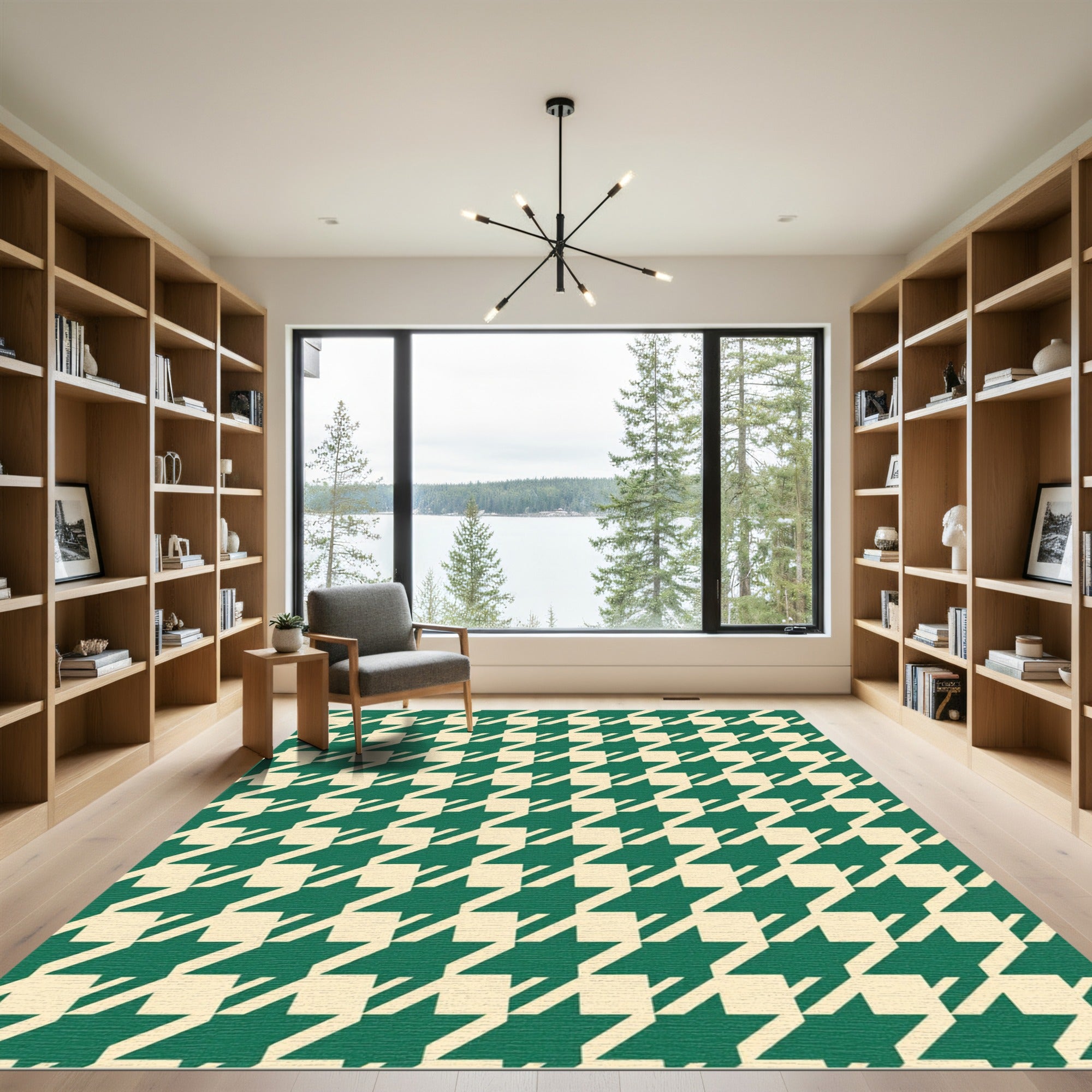 Classic Green Houndstooth Pattern Rug