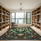 Teal Lotus Flower Paw Medallion Rug