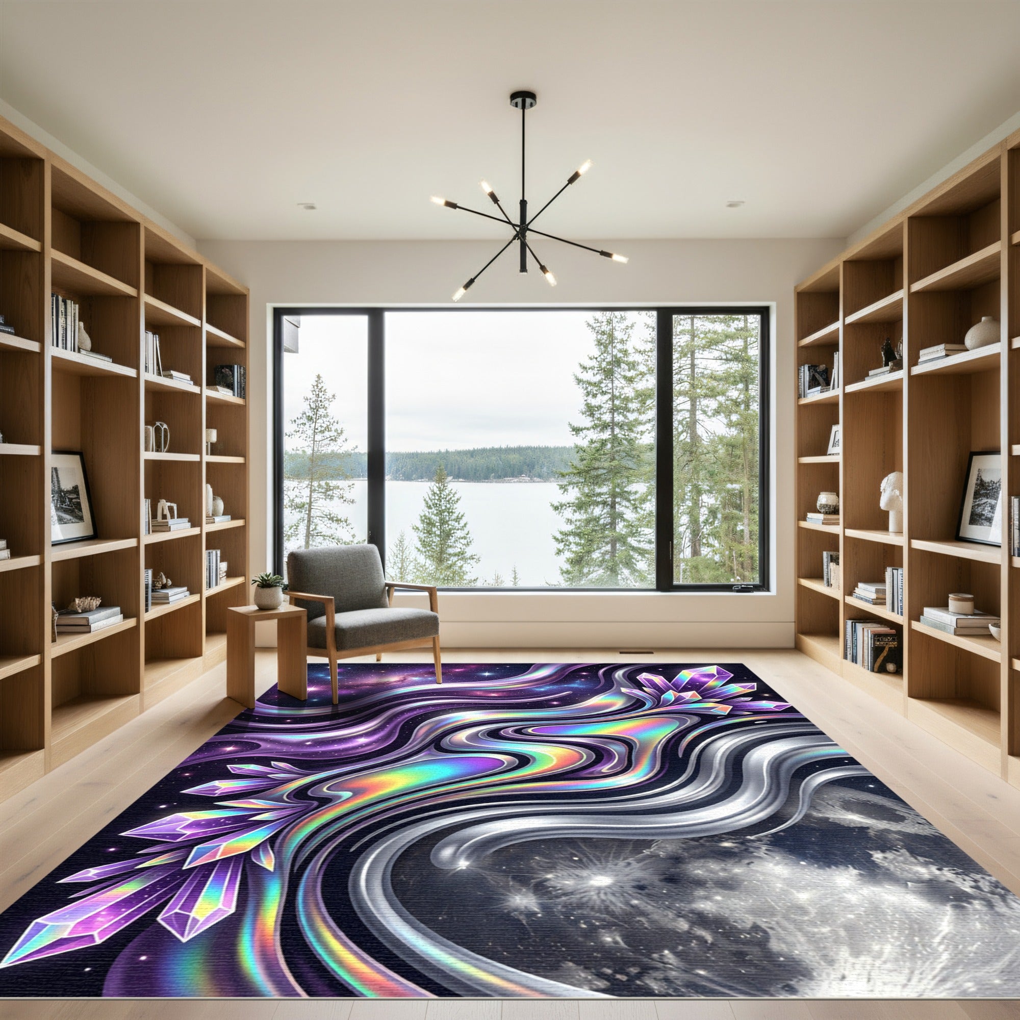 Iridescent Celestial Crystal Fluid Wave Rug