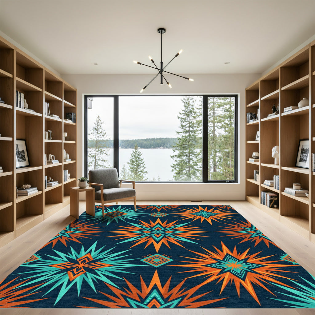 Navajo Sunburst Orange Teal Rug