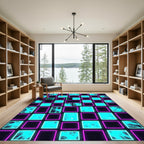 Neon Electric Blue Cyber Grid Rug
