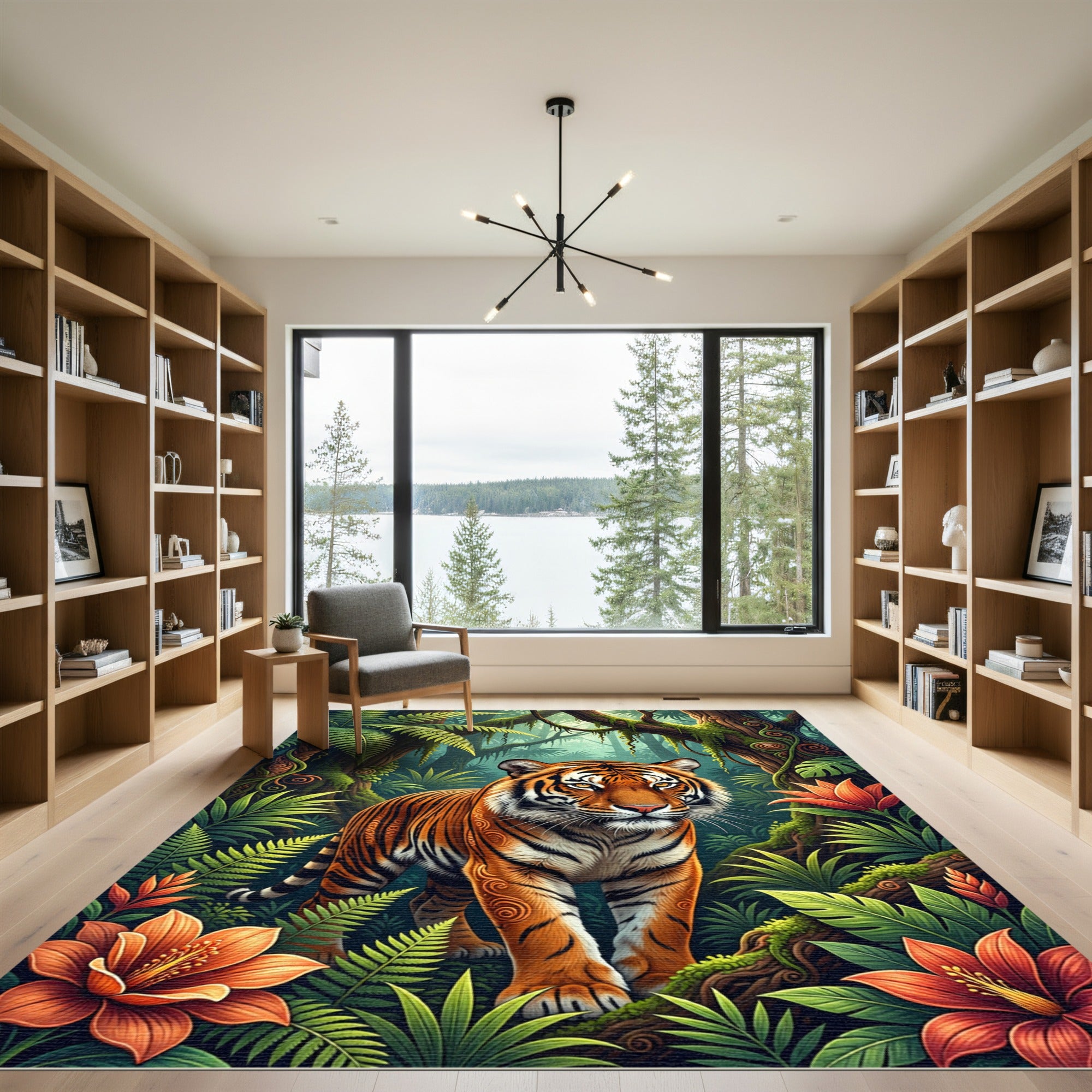 Vibrant Jungle Tiger Tropical Foliage Rug
