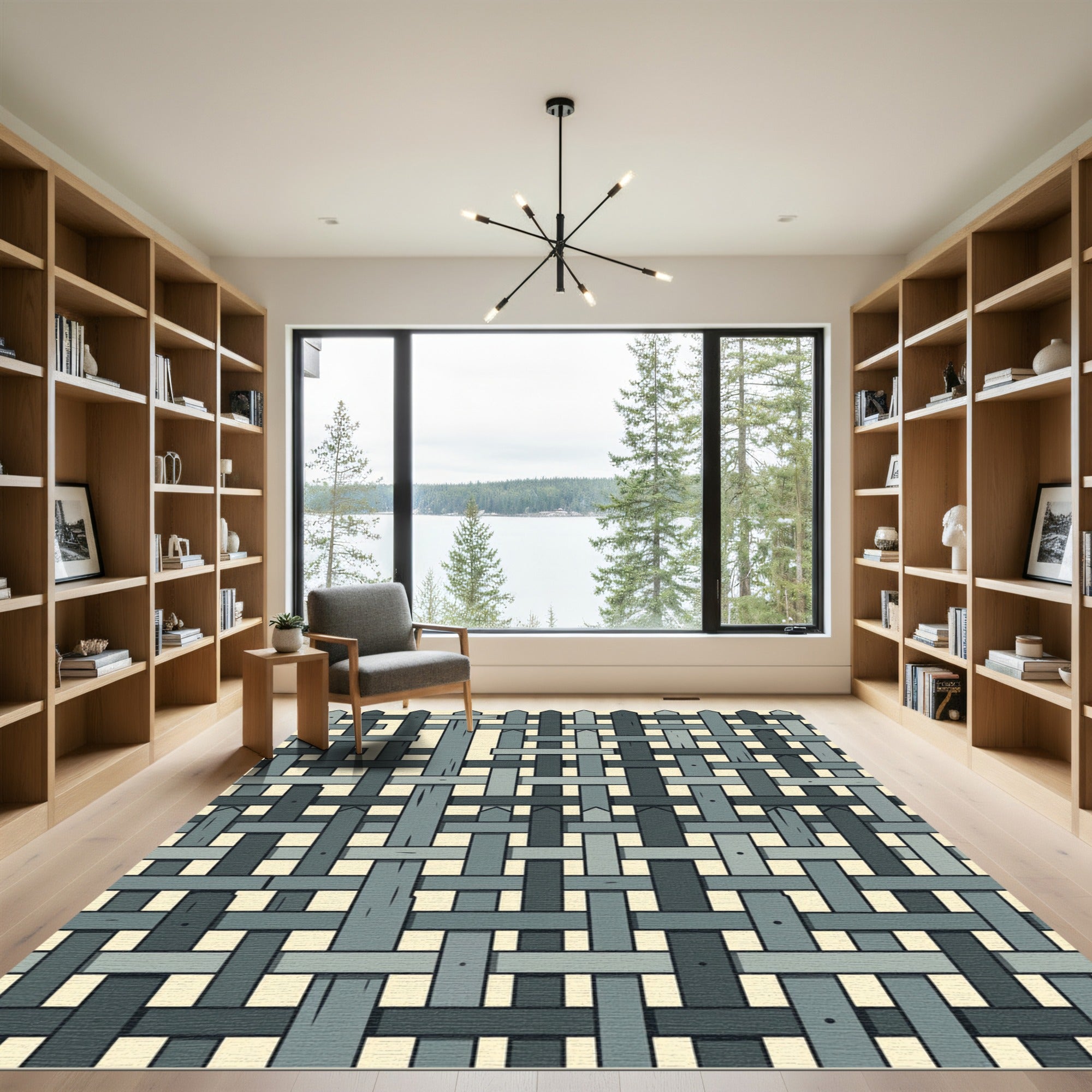 Gray Woven Wood Fence Pattern Rug