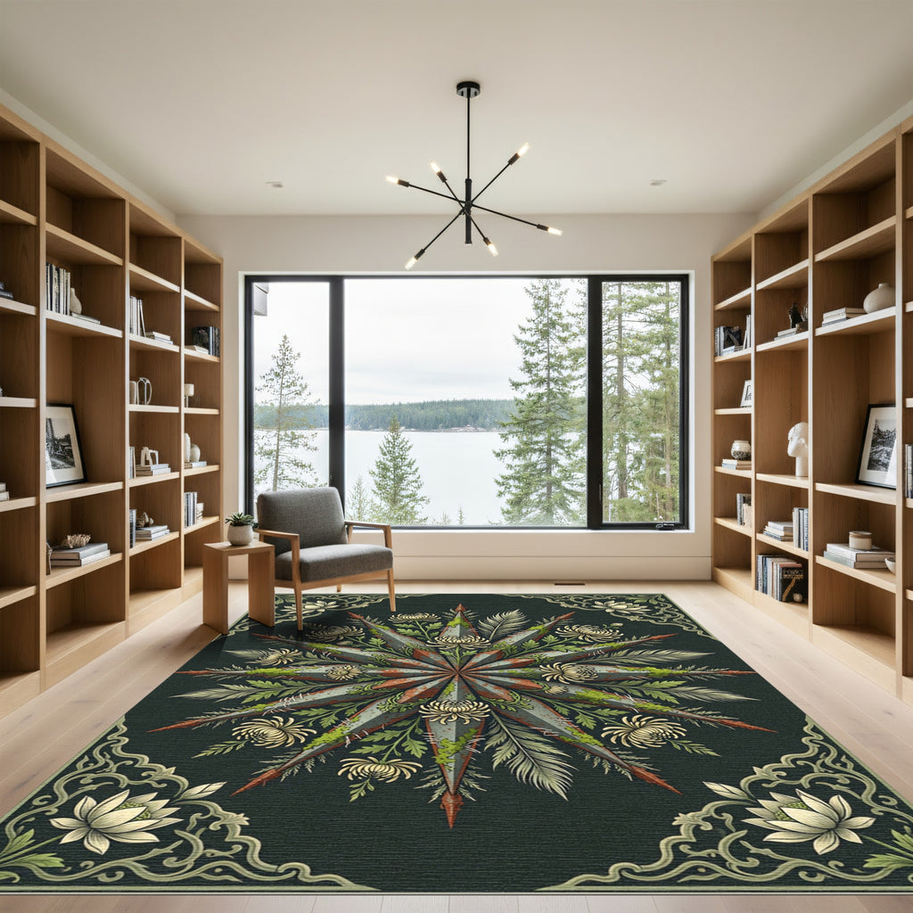 Rustic Starburst Floral Chrysanthemum Rug
