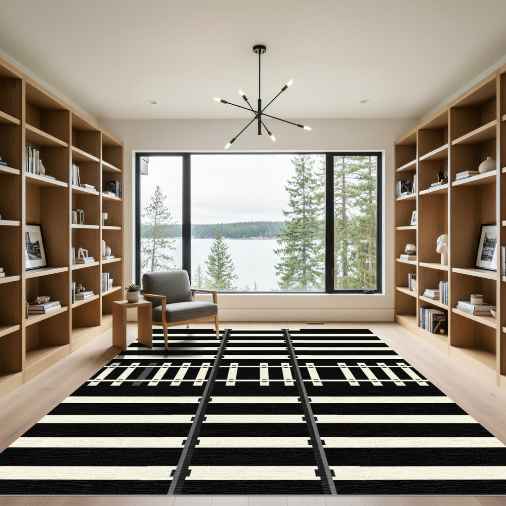 Monochromatic Linear Railway Track Abstract Rug