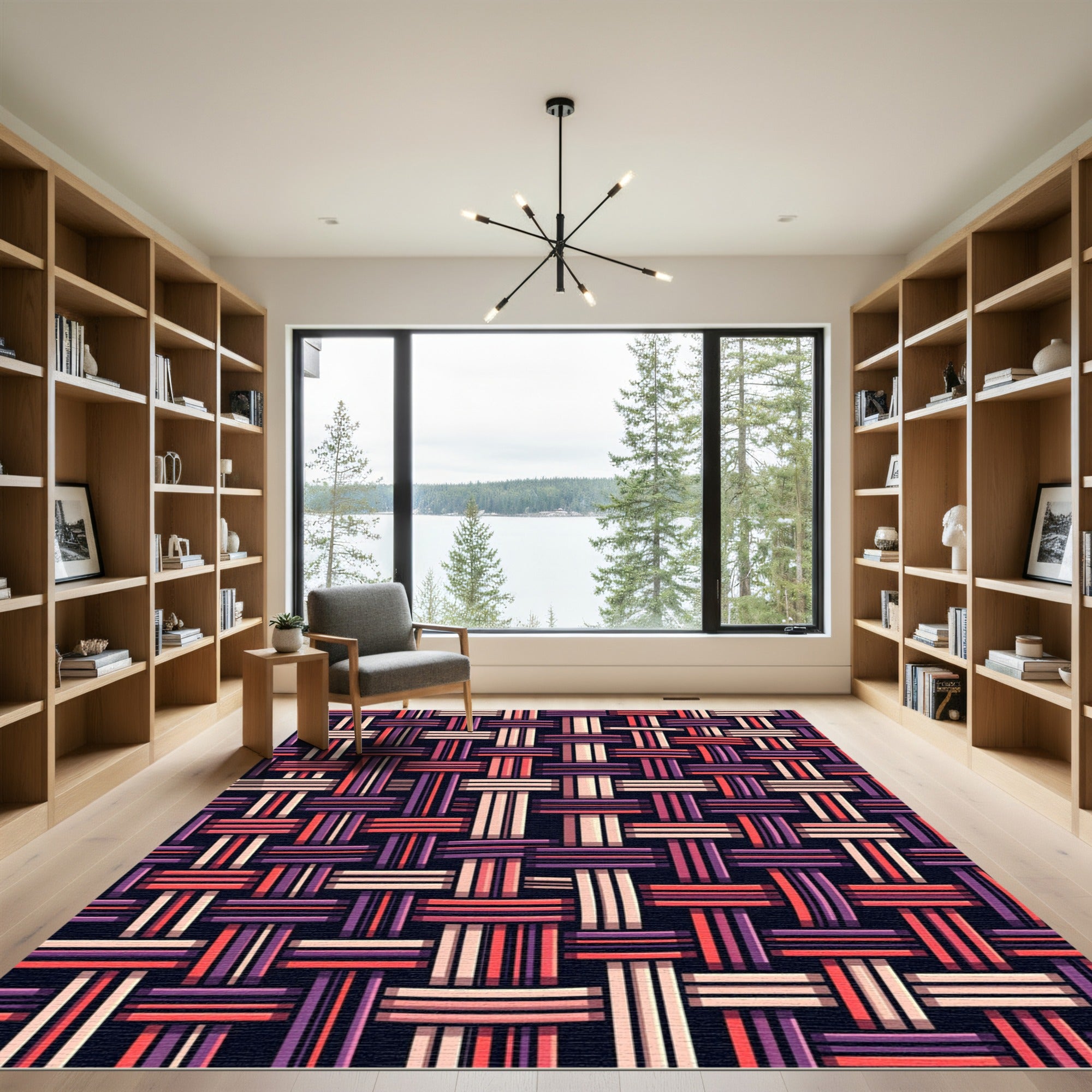 Woven Coral Berry Geometric Lattice Rug