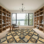 Elegant Golden Geometric Diamond Lattice Rug