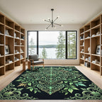 Elegant Emerald Leafy Foliage Medallion Rug