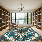 Ornate Teal Yellow Floral Scrolls Rug