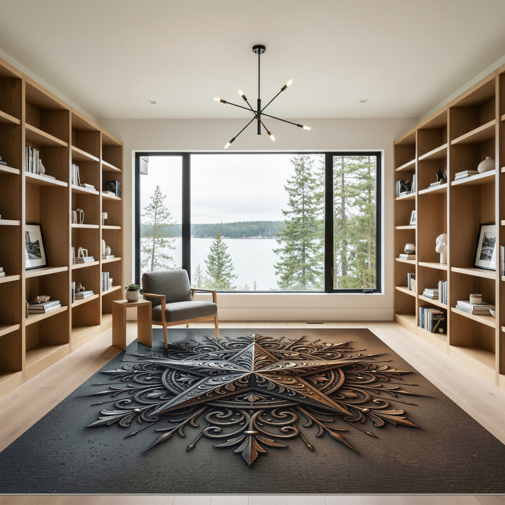 Ornate Metallic Silver Star Medallion Rug
